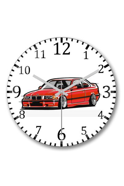 Baskı Dükkanı Bmw Stanced Out E36 Red Duvar Saati Bombeli Gercek Cam