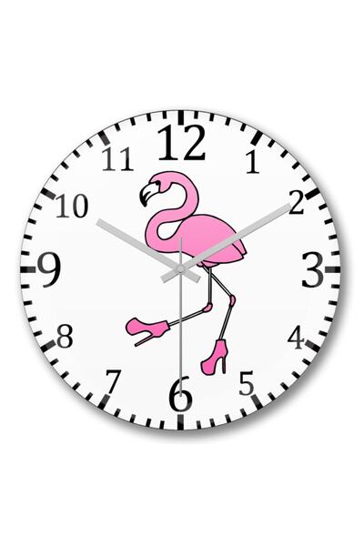 Baskı Dükkanı ساعة حائط فلامينجو مضحكة من الزجاج الحقيقي