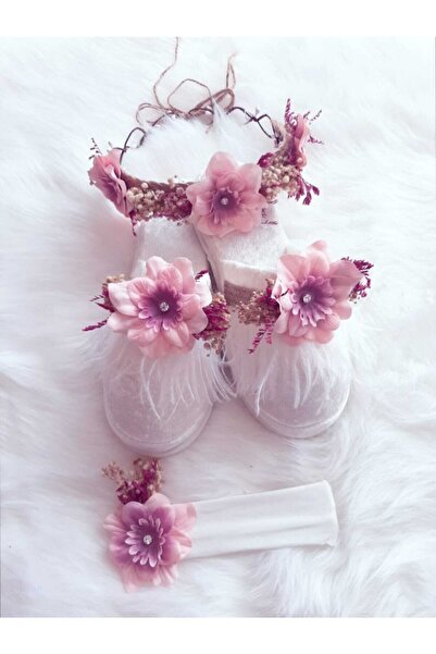 Şeker Tadında Tasarımlar Pembe Lohusa Taç Terlik Seti