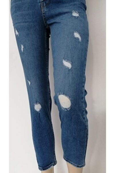 Hepsibitarz Kadın Mavi Yırtıklı Mom Jeans Denim Kot Orjinal Ithal Bayan Panto...