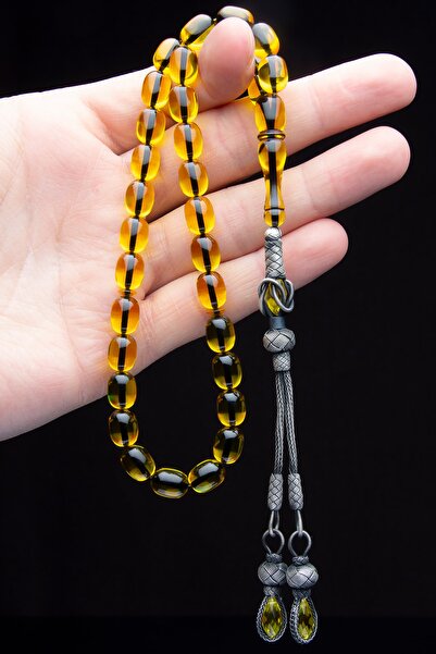 OTTOTESBİH Rozariu din culoarea mierei, chihlimbar foc - argint 1000, capsula 8x12mm croială , cu ciucuri