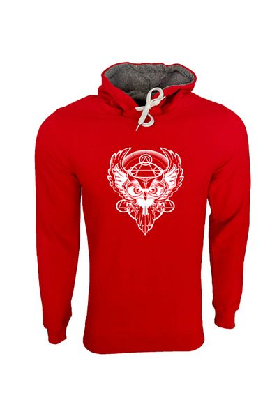 Raf Coll Unisex Red Owl Printed Hooded Sweatshirt