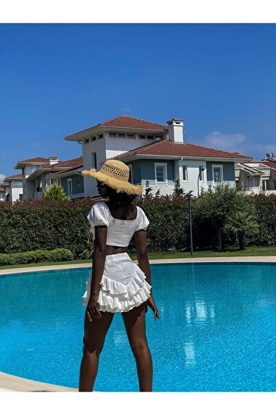 La Sarta Women's White Gathered Crop Top