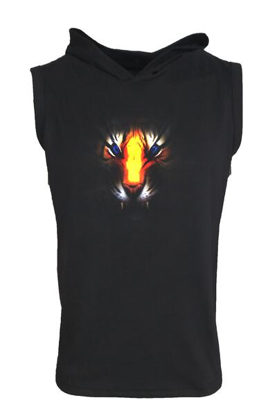 Raf Coll Unisex Αμάνικο μπλουζάκι με κουκούλα με στάμπα μαύρης τίγρης