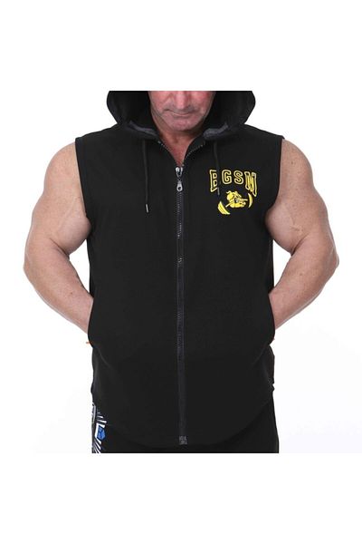 Big Sam Men's Black Fitness Bodybuilding Hooded Vest 3625