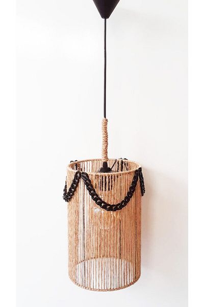 C&A&B KUZEY AVİZE Wicker Rope Black Chain Accessory Detailed Design Pendant Lamp Chandelier