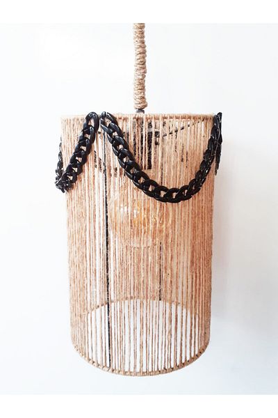 C&A&B KUZEY AVİZE Wicker Rope Black Chain Accessory Detailed Design Pendant Lamp Chandelier