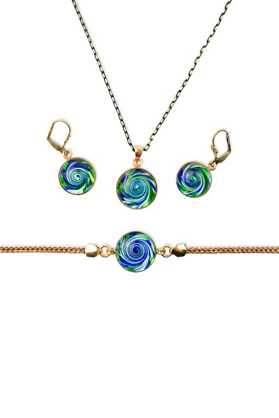 CAMZADE El Yapımı Mini Daire Kolye Küpe Bileklik Takım