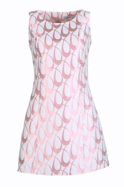 pimood Sen A-1 Pembe Hare Brokar Mini Elbise