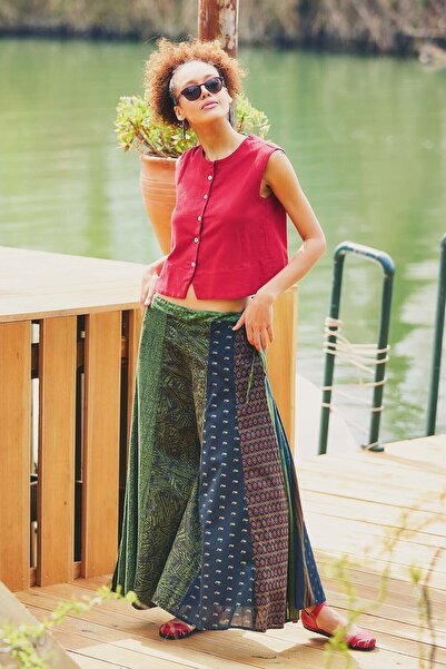 Clandestino Fusta-pantalon autentică patchwork verde