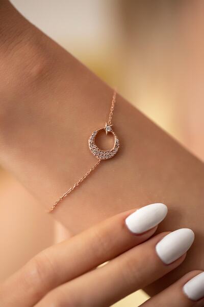 Ninova Silver Crescent and Star Model Zircon Stone Rose 925 Sterling Silver Plated Italian Bracelet