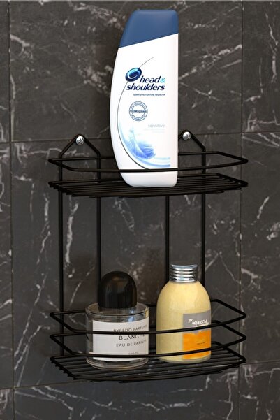 Teknotel İki Katlı Banyo Duş Rafı Mat Siyah BK008