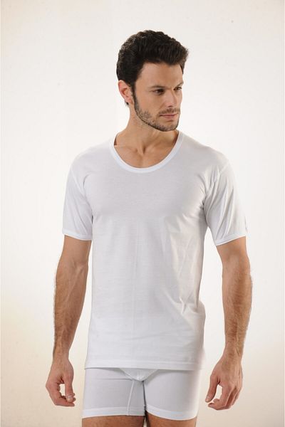 Hmd Men's Rib 100% Cotton White Single Jersey Crew Neck Undershirt & Comfortable Texture