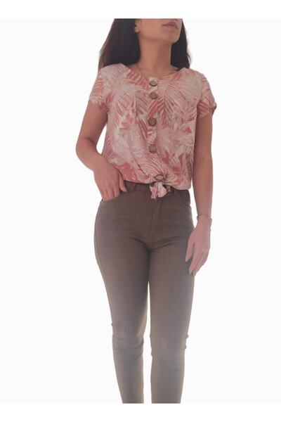 ayka butik Kadın Pembe Desenli Gömlek