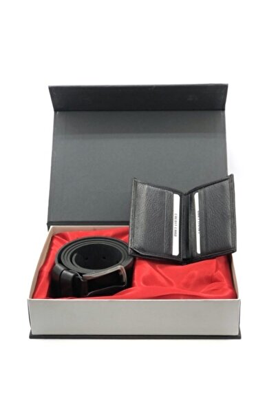Oskar Çanta Erkek Siyah Hakiki Deri Cüzdan Kemer Seti