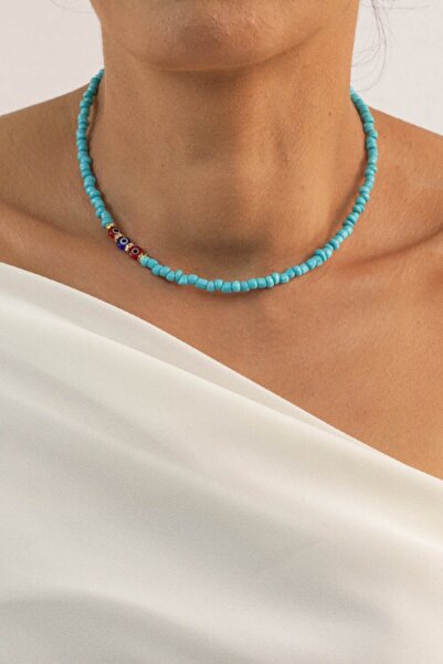 Bijusel قلادة قصيرة ملونة مع خرز عين الشر باللون الأزرق الفاتح