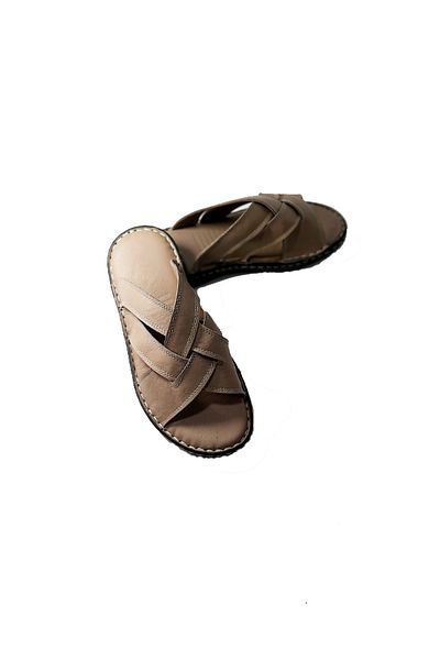 KAPAR Men's Mink Genuine Leather Braided Slippers