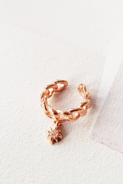 MorMajor Silver Kadın Rose Kaplama İthal Zincir Yıldızlı  Kıkırdak Gümüş Küpe