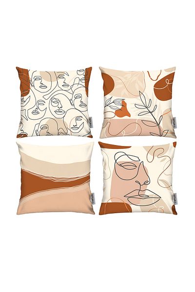 RİTMOHOME Nordic, confortabil, cu față, modern, imprimat pe două fețe, 4 bucăți, 43x43, huse de pernă crem, negru, somon