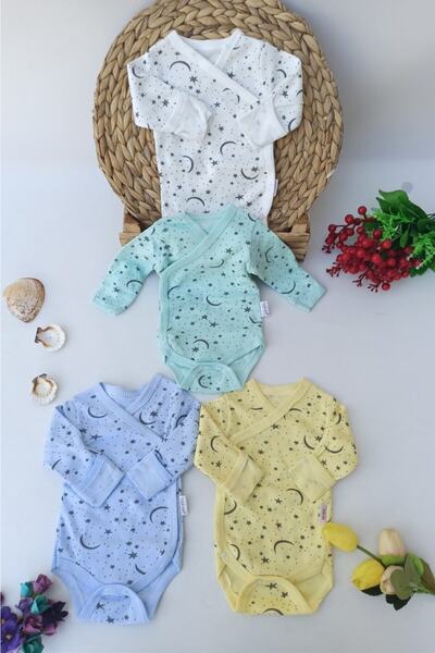 ALİSS Baby Boy 4 Pieces Newborn Bodysuit with Gloves and Snap Fasteners