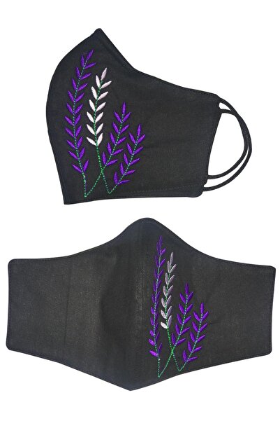 EGEMOD Kadın Siyah Zeytin Yaprağı Nakışlı Burun Telli Yıkanabilir Pamuk Luxur...