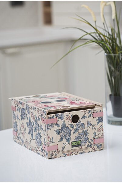 Wodiza Floral Ahşap Saklama Kutusu 27cm X 19cm X 13cm Dolap Içi Düzenleyici