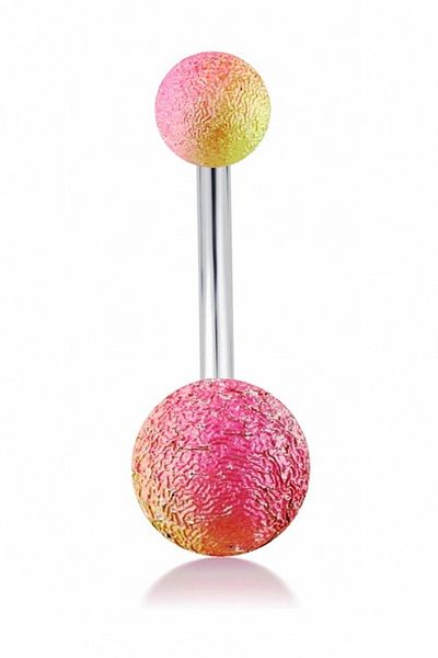 Solfera Pink Yellow Colored Banana Belly 8mm Ball End Steel Piercing P455g