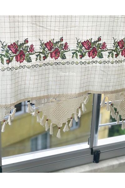 Pamuk Evim Buldan Cross Stitched Curtain