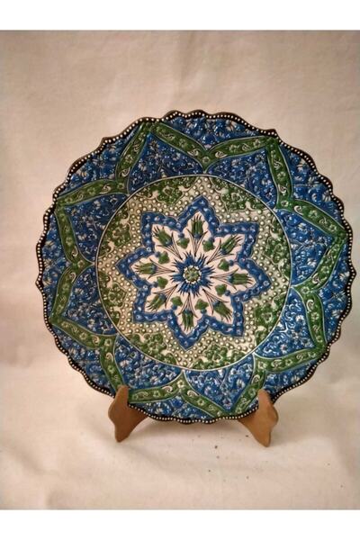 Sultan Çini Teşhip Sanatı Özel Tasarım Kabartma Desenli Tabak Çini El Emeği 3...