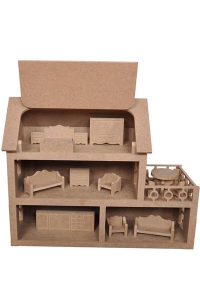 Hedef Wooden Doll House (15 Pieces with Furniture)