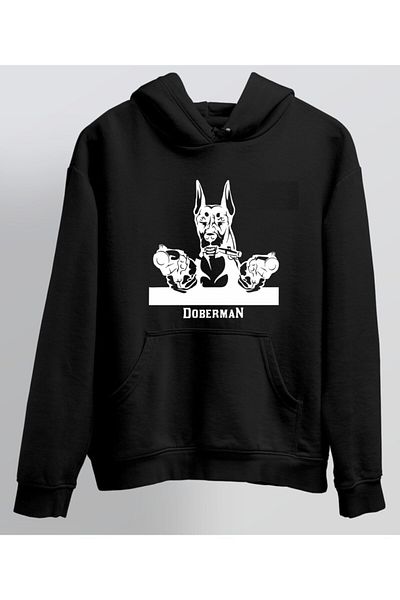 venüsdijital Φούτερ με μαύρη κουκούλα με στάμπα Doberman Unisex