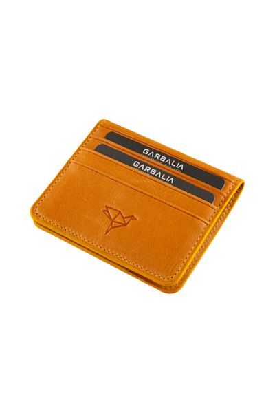 Garbalia Vintage Leather Mustard Yellow Men's Card Holder Money Portfolio 100% Handmade Calfskin