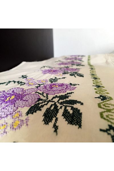 Yavuz Tekstil Cross Stitch Embroidered Single Pique Set Purple 100% Cotton 160 Cm X 220 Cm Purple
