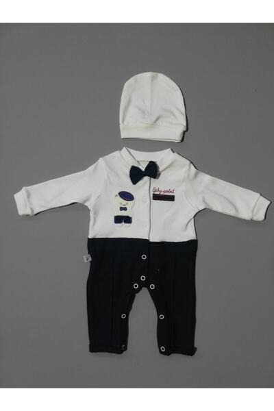 Baby Point Erkek Bebek Papyonlu Şapkalı Tulum|Yeni Doğan Tulum