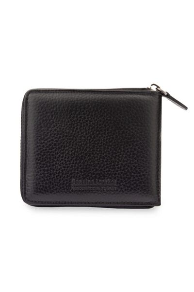 Garbalia Genuine Leather Zipper Locked Black Unisex Money Portfolio Calfskin