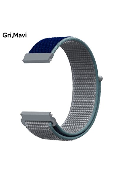 Ally Mobile 20mm Galaxy Watch 42mm- Active 1-2- S2 Classic Kayış Kordon Nylon Loop - Gri,mavi