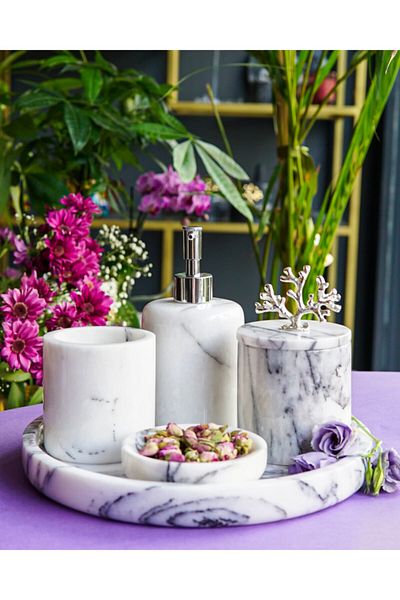 mar&more 5-Piece Marble Purple Rollin Bathroom Set