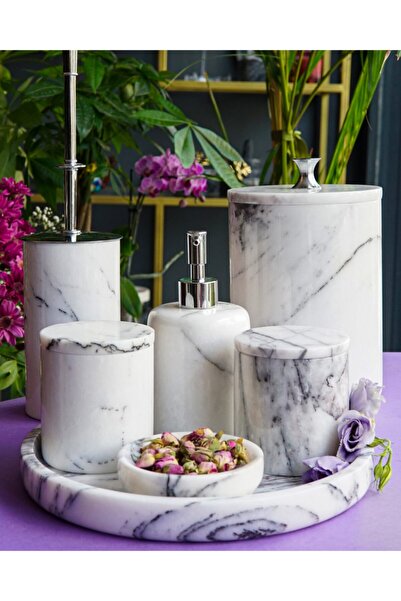 mar&more Rolin Mermer 7li Banyo Seti Leylak Gümüş Kulp