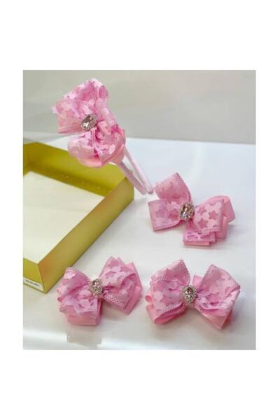 QUEEN AKSESUAR Set de 4 bucăți de cristal roz deschis cu model de stea, combi...