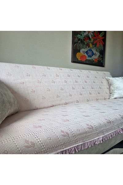 Yavuz Tekstil Başak Pattern Double 100% Cotton Pique & Bedspread Powder