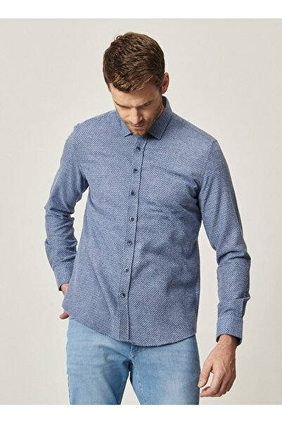 ALTINYILDIZ CLASSICS Erkek Lacivert-mavi Tailored Slim Fit Dar Kesim Klasik Gömlek Yaka Kışlık Gömlek