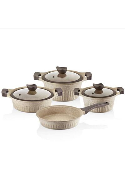 FALEZ Cool Line Creamy 7 Piece Cast Granite Cookware Set
