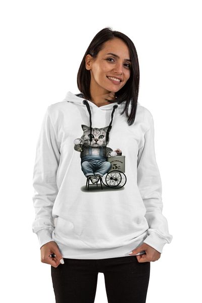 Raf Coll Φούτερ Unisex White D. Cat με κουκούλα