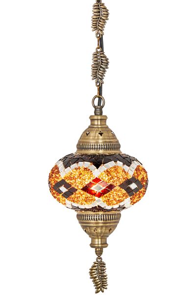 Demmex Handmade Authentic Mosaic Colored Glass Pendant Chandelier, Leaf Chain, 75cm