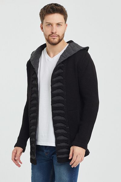 Tarz Cool Cardigan de tricotaj poncho cu model negru pentru bărbați - Hrk2020r02s