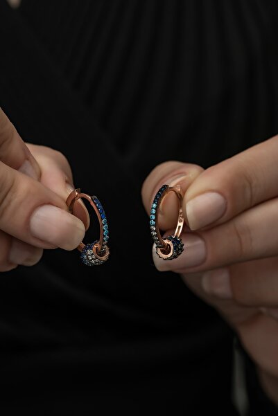 Nereze Kadın Gümüş Renk Geçişli Halka Tasarım Küpe 925 Ayar