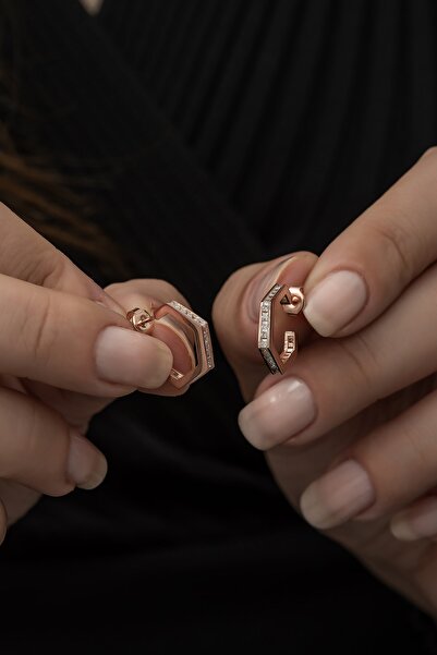 Nereze Kadın 925 Ayar Beşgen Tasarım Zirkon Taşlı Küpe Gümüş Küpe