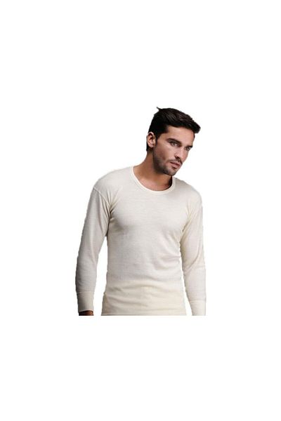 Hasyün Men's Long Sleeve Wool Undershirt Crew Neck Undershirt Woolmark Certified Ekoteks Certificated
