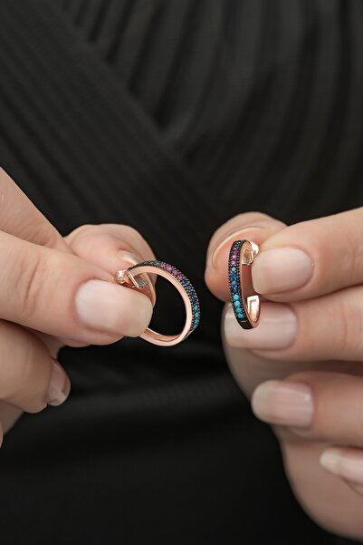 Nereze Kadın 925 Ayar Yarımtur Mix Taşlı Küpe Kadın Gümüş Küpe