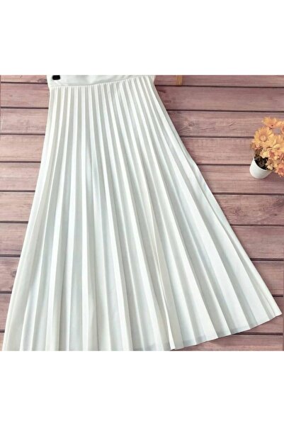 Genel Markalar Kadın Beyaz Piliseli Uzun Etek